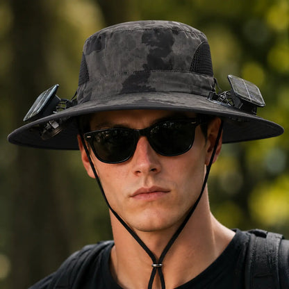 New Solar-Powered Outdoor Cooling Fan Hat — Sun Protection Hat with Solar Fan | Dual-Power Rechargeable Fan | Outdoor Water-Resistant Fan | Ideal for Sporting Events | Unisex Design | Tiktokshopspringglowup Sun Bucket Hat Lightweight Golf Hat